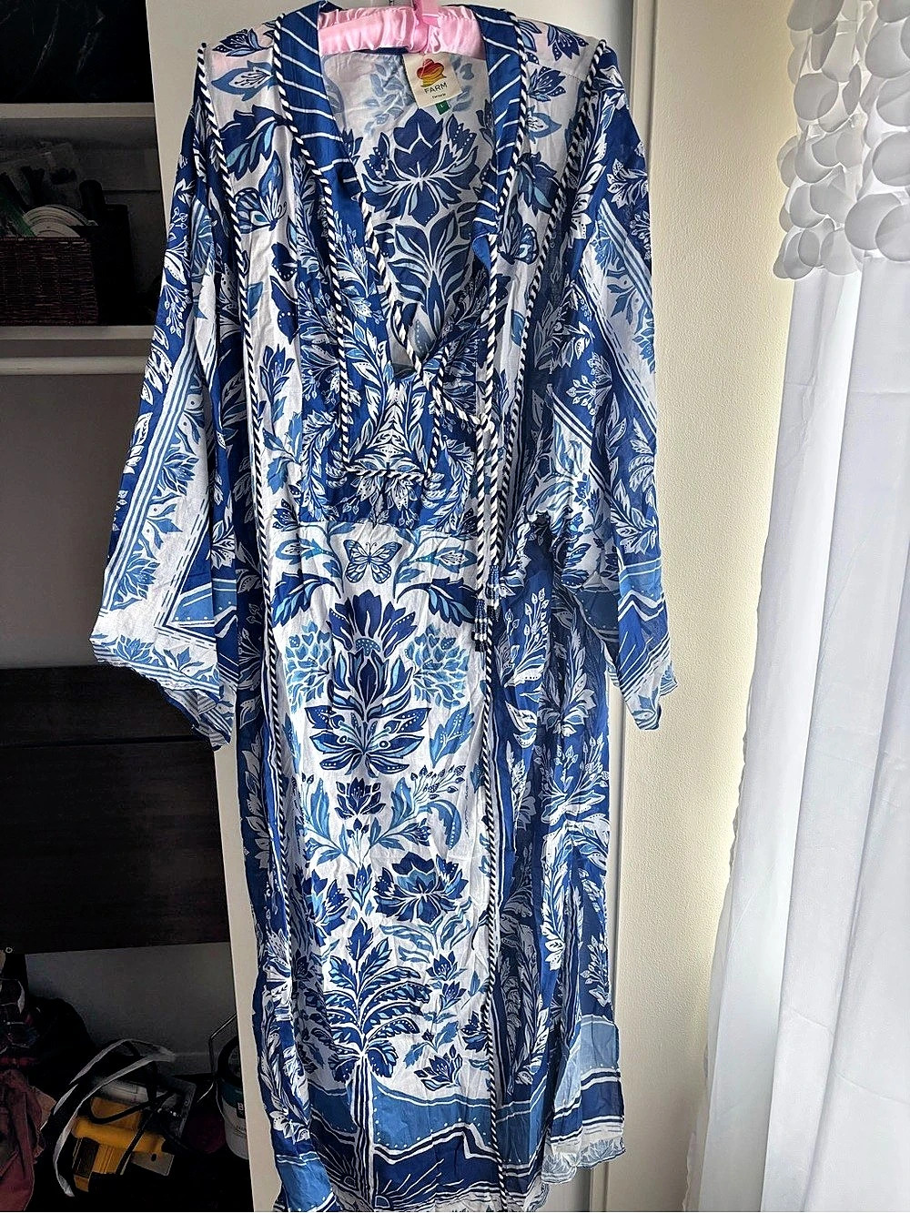 Farm Rio Floral Kimono in Blue & White Size Large